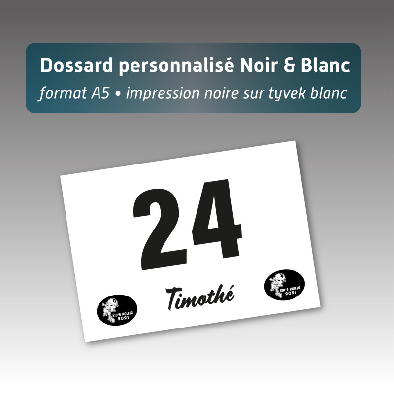 Dossard personnalisé 21*21cm noir et blanc Dossard personnalisé 21*21cm noir et blanc