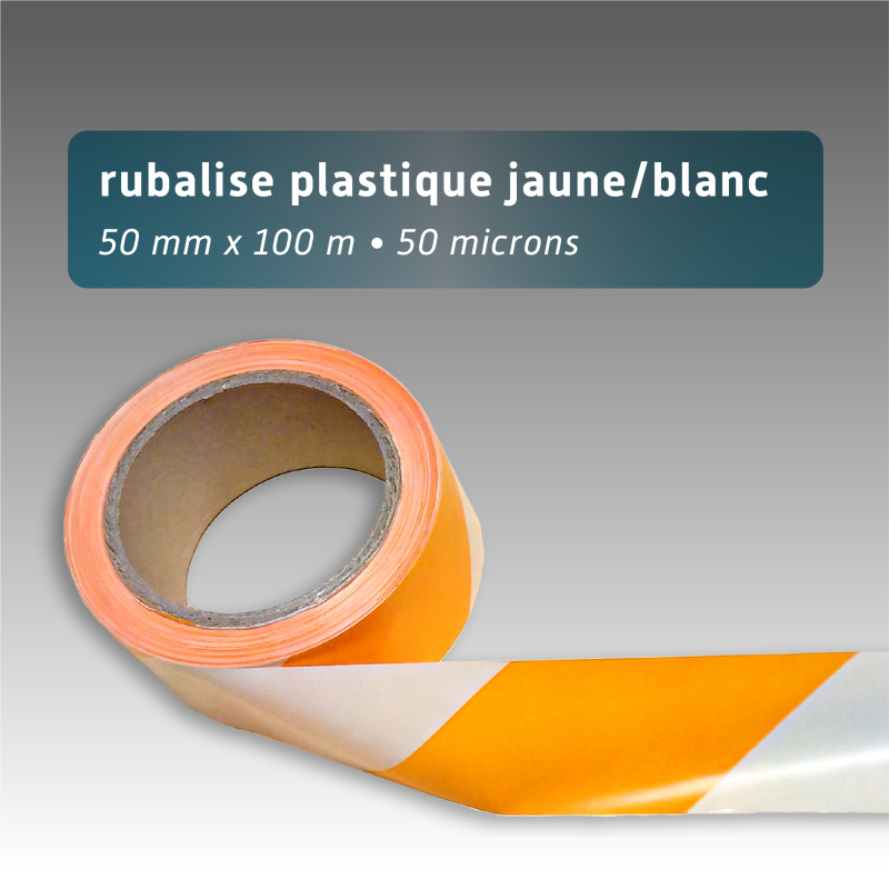 Rubalise plastique 50mm*100m blanc et jaune Rubalise plastique 50mm*100m blanc et jaune