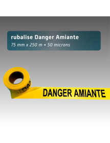 Rubalise plastique jaune avec mention "danger amiante"75mm*250m