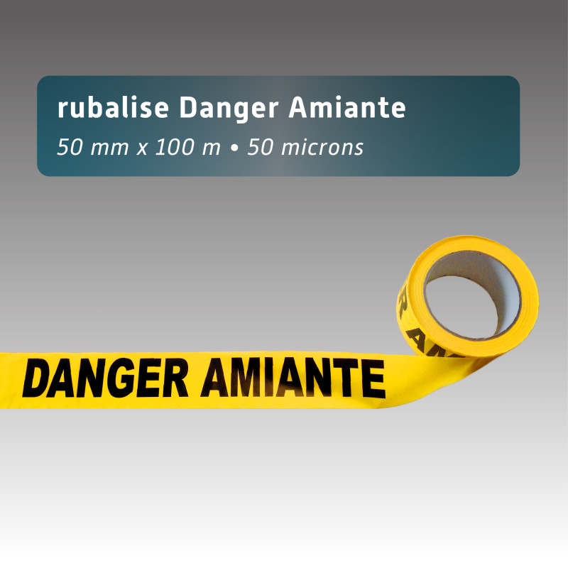 Rubalise plastique jaune avec mention "danger amiante"50mm*100m Rubalise plastique jaune avec mention "danger amiante"50mm*100m