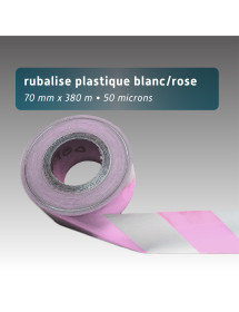 Rubalise de chantier en plastique recyclée 70mm*380m rose et blanche