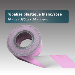 Rubalise de chantier en plastique recyclée 70mm*380m rose et blanche