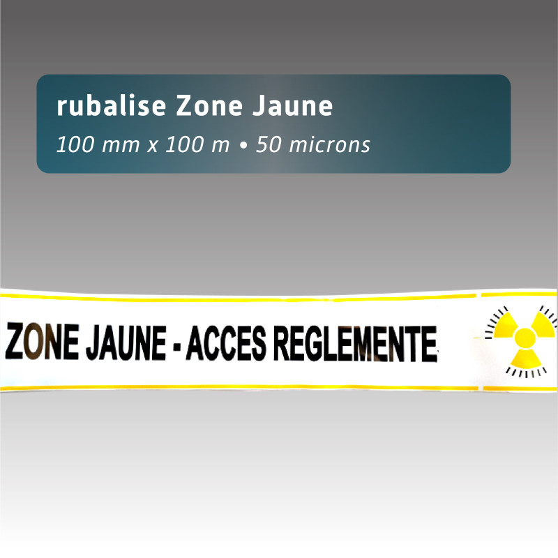 Rubalise plastique blanche "Zone Jaune - Accès Réglementé"100mm*100m
