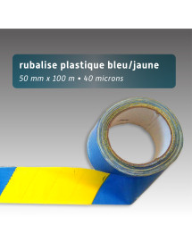 Rubalise plastique bleu et jaune, 40 microns