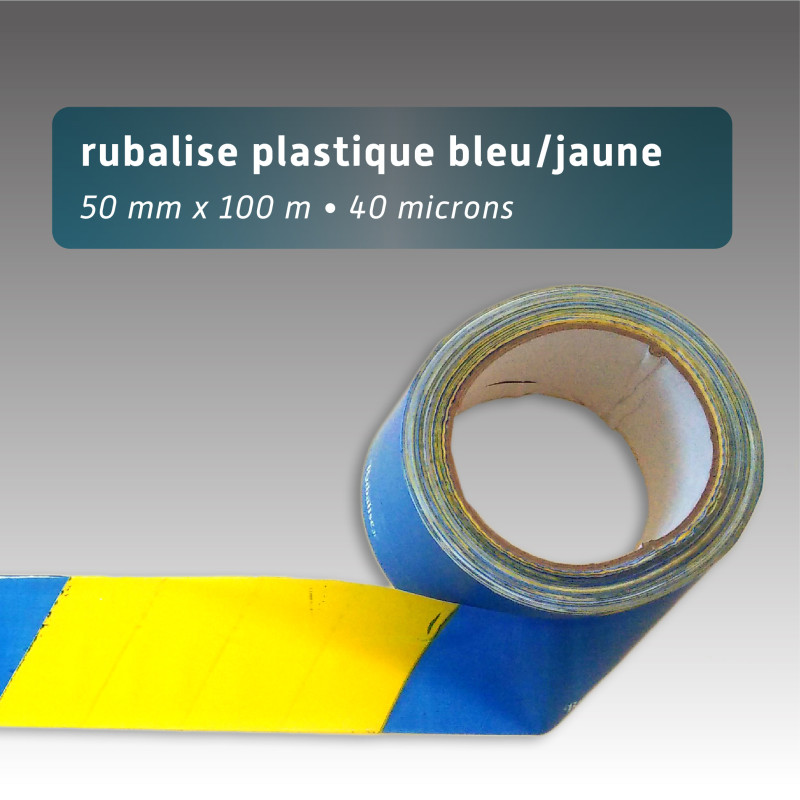 Rubalise plastique bleu et jaune, 40 microns Rubalise plastique bleu et jaune, 40 microns