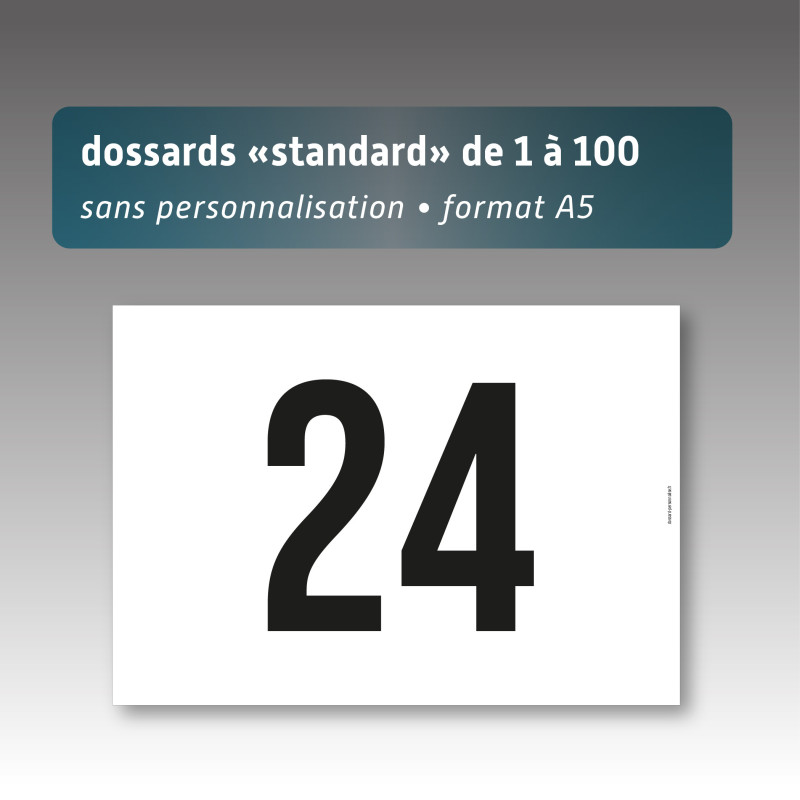 Lot de dossards - format A5 - numérotés de 1 à 100