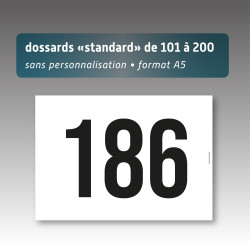 Lot de dossards - format A5 - numérotés de 101 à 200