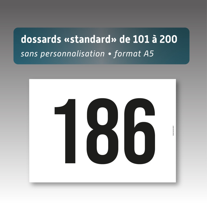 Lot de dossards - format A5 - numérotés de 101 à 200