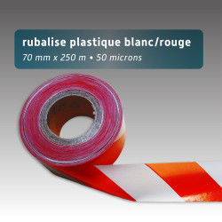 Rubalise plastique de chantier recyclée rouge/blanc - 70mm*250m