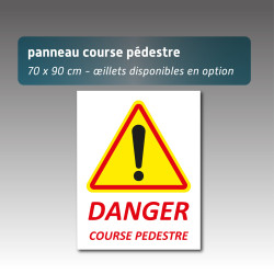 Panneau danger course pédestre en Aquilux – 70 x 90 cm