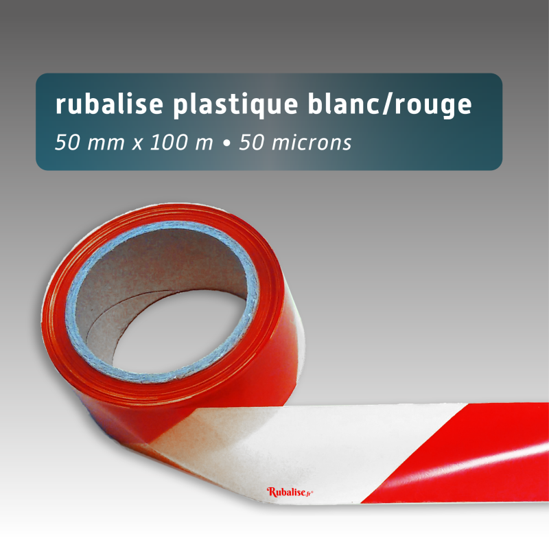 Rubalise plastique 50mm*100m rouge et blanc