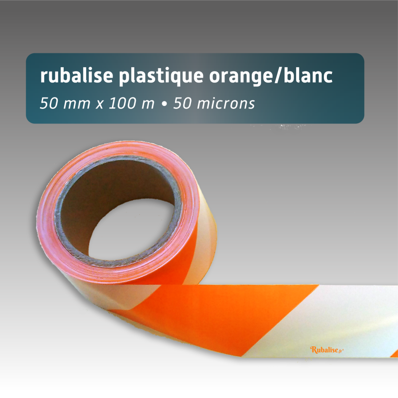 Rubalise plastique 50mm*100m blanc et orange