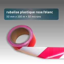 Rubalise plastique 50mm*100m blanc et rose