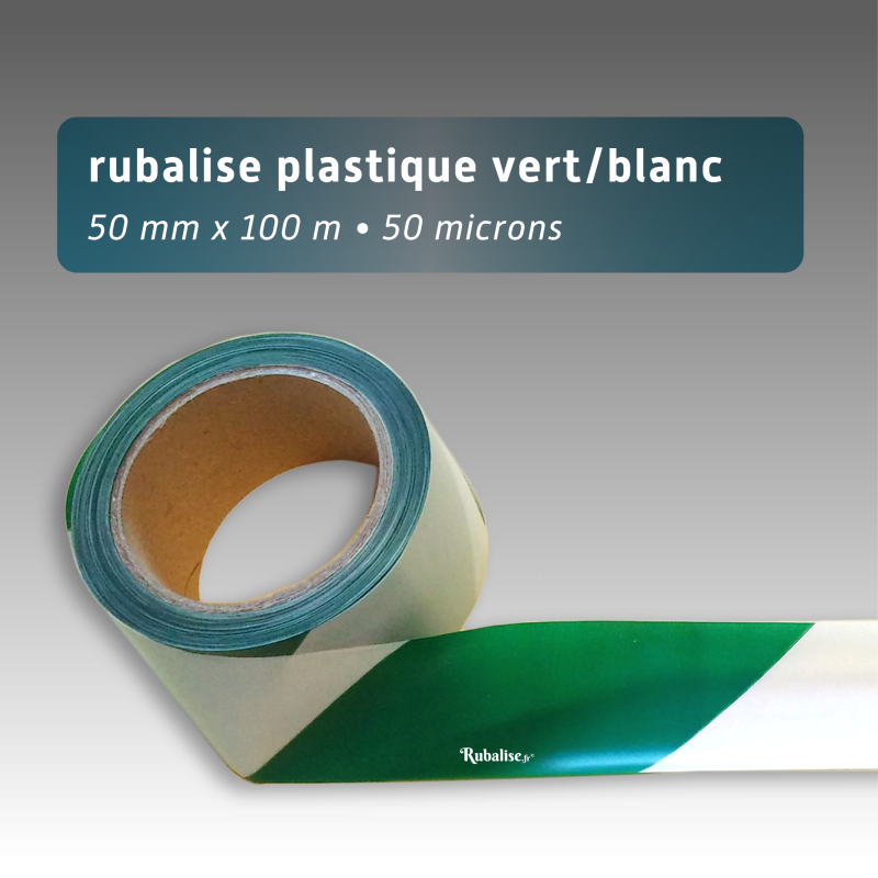 Rubalise plastique 50mm*100m blanc et vert