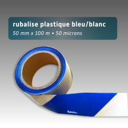 Rubalise plastique 50mm*100m blanc et bleu