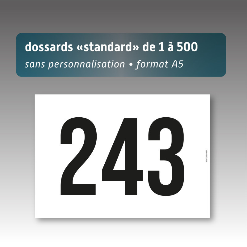 Dossards sans personnalisation de 1 à 500 - A5 - impression noire