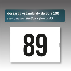 dossards - format A5 - numérotés de 50 à 100