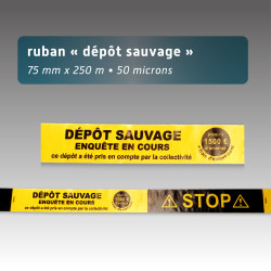 Rubalise plastique « Dépôt sauvage – Enquête en cours » jaune/noir 75 mm x 250 m