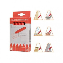 Lot de 12 Bâtons de Craie Écologique Fluo Rouge - Marquage Temporaire Visibilité Haute