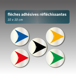 Sticker réfléchissant - flèche  diamètre 10cm - 5 couleurs