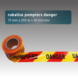 Rubalise plastique jaune/rouge sapeur pompier danger 75mm*250m
