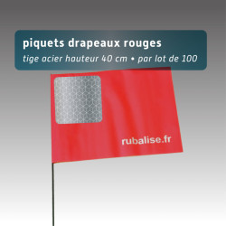 Piquet drapeau de signalisation 40 cm tige acier - lot de 100 - avec pastille réfléchissante