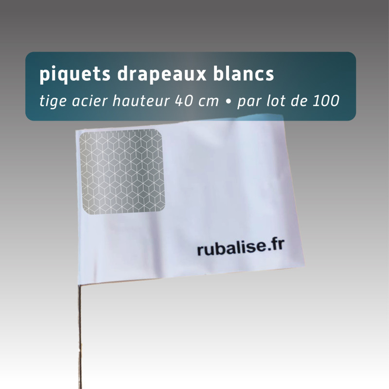 Piquet drapeau de signalisation 40 cm tige acier - lot de 100 - avec pastille réfléchissante