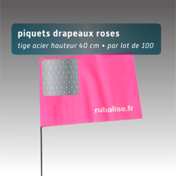 Piquet drapeau de signalisation 40 cm tige acier - lot de 100 - avec pastille réfléchissante