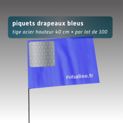 Piquet drapeau de signalisation 40 cm tige acier - lot de 100 - avec pastille réfléchissante