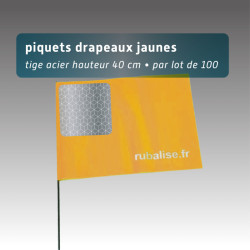 Piquet drapeau de signalisation 40 cm tige acier - lot de 100 - avec pastille réfléchissante