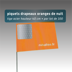 Piquet drapeau de signalisation 40 cm tige acier - lot de 100 - avec pastille réfléchissante