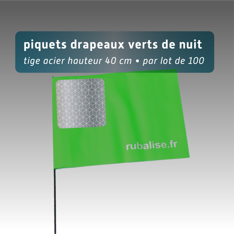 Piquet drapeau de signalisation 40 cm tige acier - lot de 100 - avec pastille réfléchissante